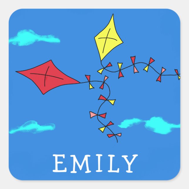Pegatina Cuadrada Cometas en el cumpleaños de los niños del cielo az (Anverso)