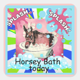 Pegatina Cuadrada cómic de baño de caballos