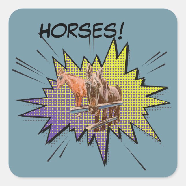 Pegatina Cuadrada cómic de caballos Jamie (Anverso)