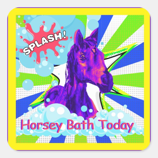 Pegatina Cuadrada cómic de horsey bath de hoy (Anverso)