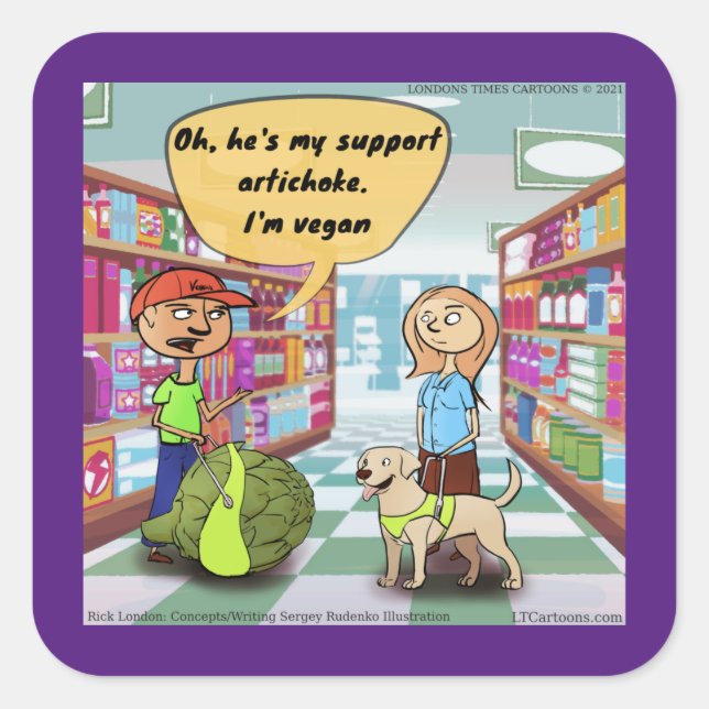 Pegatina Cuadrada Comic de Rick London Emotional Support Artichoke (Anverso)