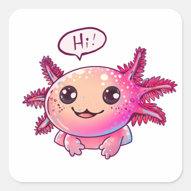 Pegatina Cuadrada Cómic lindo Axolotl al estilo personalizado (Anverso)