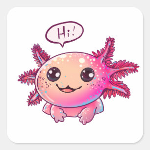Pegatina Cuadrada Cómic lindo Axolotl al estilo personalizado