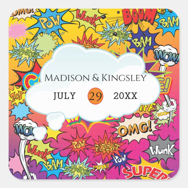 Pegatina Cuadrada Comic Pop Art 💥 🎨 Discurso Burbuja Graffiti Retr (Anverso)