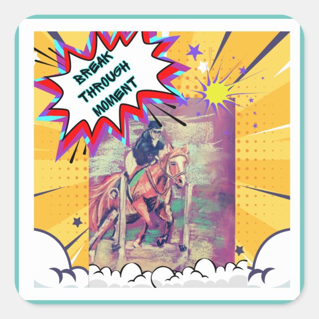 Pegatina Cuadrada cómico de salto de amapola (Anverso)