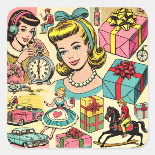 Pegatina Cuadrada Comics de Retro Cute Girly