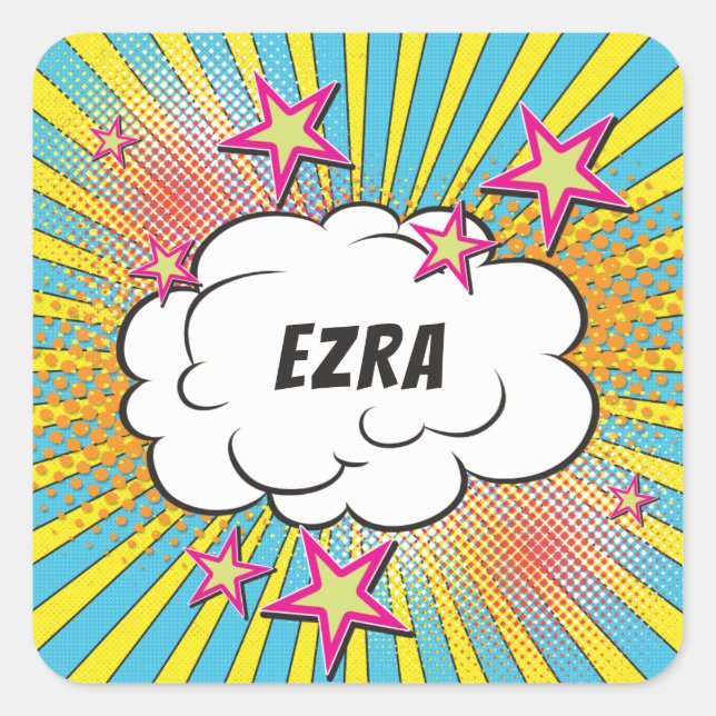 Pegatina Cuadrada Cómics Libro de Cómics Barra o Bat Mitzvah Persona (Anverso)