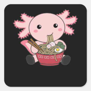Pegatina Cuadrada Comida Axolotl Ramen Comida japonesa Kawaii Animal