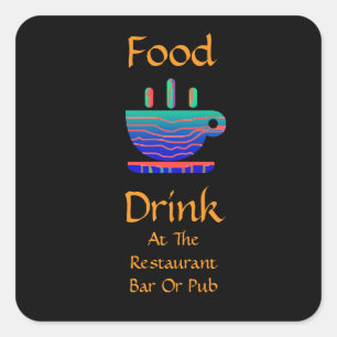 Pegatina Cuadrada Comida Bebida En Restaurante Bar O Pub Taza De Caf