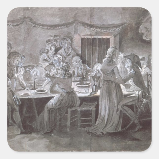 Pegatina Cuadrada Comida Boda nocturna (Anverso)