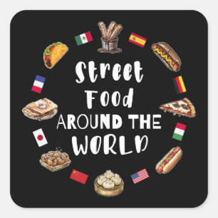 Pegatina Cuadrada Comida callejera alrededor del mundo