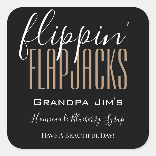 Pegatina Cuadrada Comida casera personalizada "Flippin Flapjacks" (Anverso)