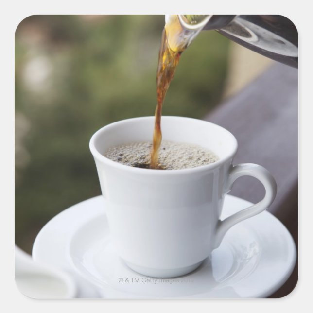 Pegatina Cuadrada Comida, Comida Y Bebida, Café, Pour, Carafe, (Anverso)