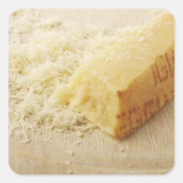 Pegatina Cuadrada Comida, Comida Y Bebida, Queso, Parmesano, Grasa, (Anverso)