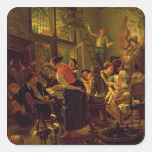 Pegatina Cuadrada Comida de la familia (aceite en lona)