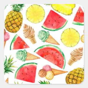 Pegatina Cuadrada Comida de verano: helado de sandía