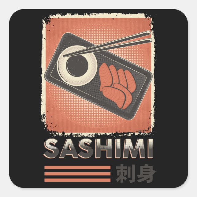 Pegatina Cuadrada Comida japonesa de sashimi perfecta | Estilo de ép (Anverso)