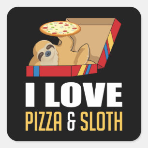 Pegatina Cuadrada Comida rápida hamburguesa Sloth Funny Pizza Comer