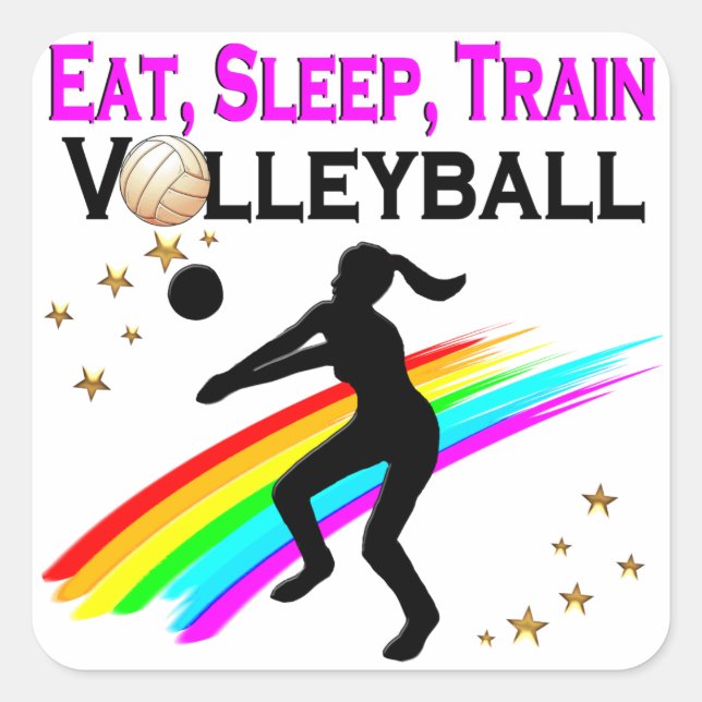PEGATINA CUADRADA COMIDA ROSA, DORMIR, VOLEIBOL DE TREN (Anverso)