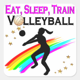 PEGATINA CUADRADA COMIDA ROSA, DORMIR, VOLEIBOL DE TREN