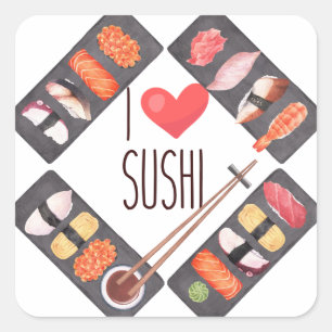 Pegatina Cuadrada Comida sushi japonesa