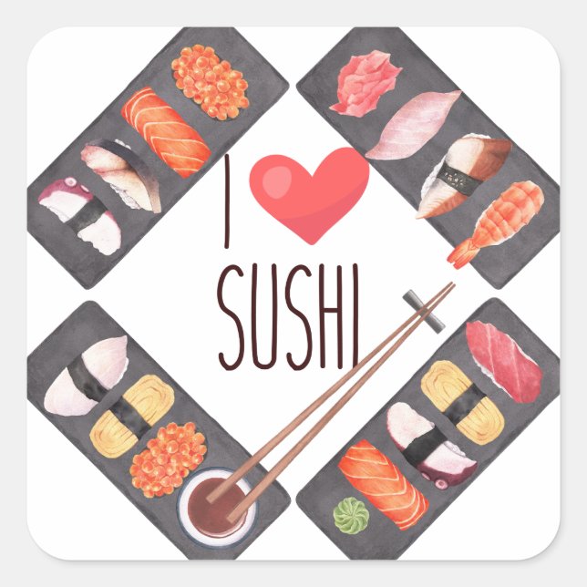 Pegatina Cuadrada Comida sushi japonesa (Anverso)