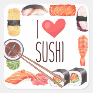 Pegatina Cuadrada Comida sushi japonesa
