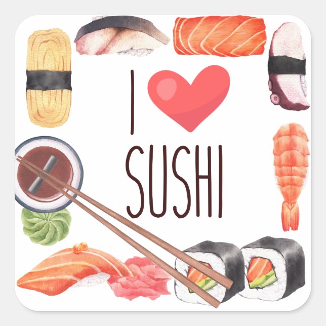 Pegatina Cuadrada Comida sushi japonesa (Anverso)