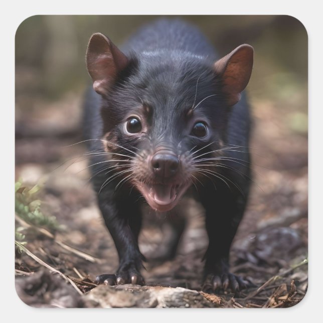 Pegatina Cuadrada Comienzos salvajes: El joven diablo de Tasmania (Anverso)