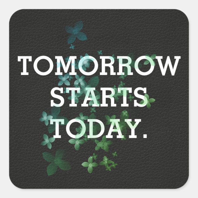 Pegatina Cuadrada comillas inspiradoras en cuero negro (Anverso)