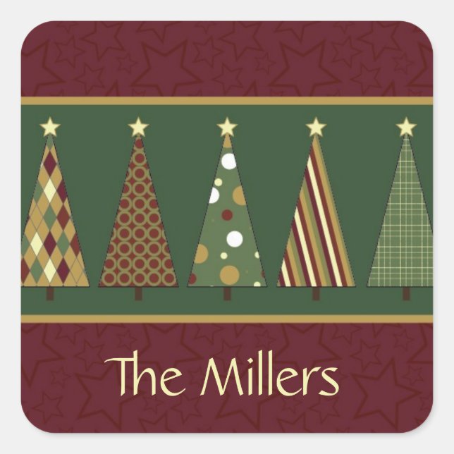 Pegatina Cuadrada Cómodo árbol de Navidad rojo y verde (Anverso)