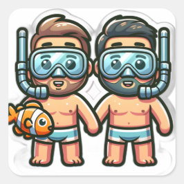Pegatina Cuadrada Compañeros de snorkel