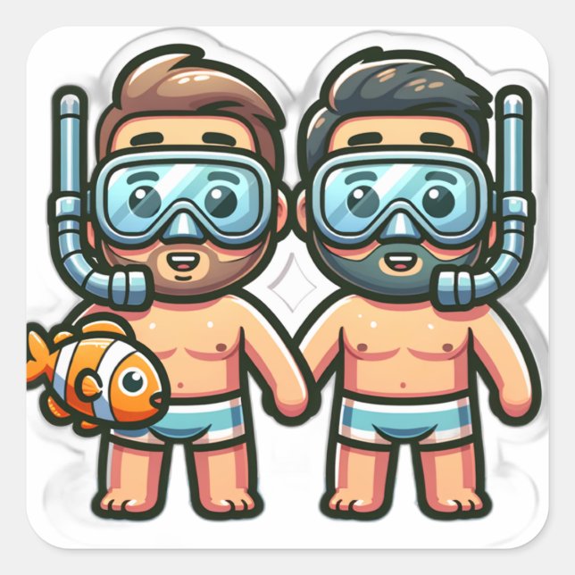 Pegatina Cuadrada Compañeros de snorkel (Anverso)