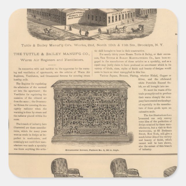 Pegatina Cuadrada Compañía de Fabricación de Tuttle y Bailey (Anverso)