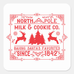Pegatina Cuadrada Compañía de galletas de leche navideñas festivas