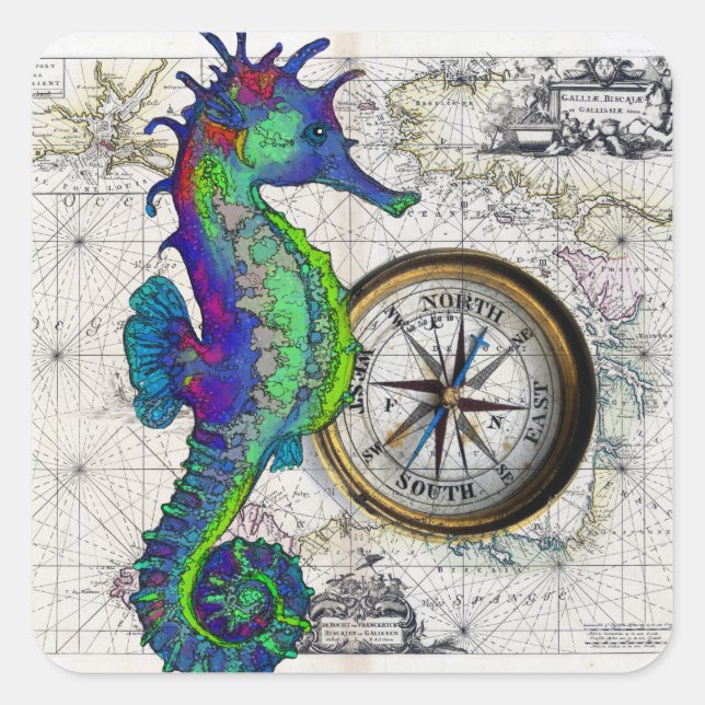 Pegatina Cuadrada Compass de Seahorse (Anverso)
