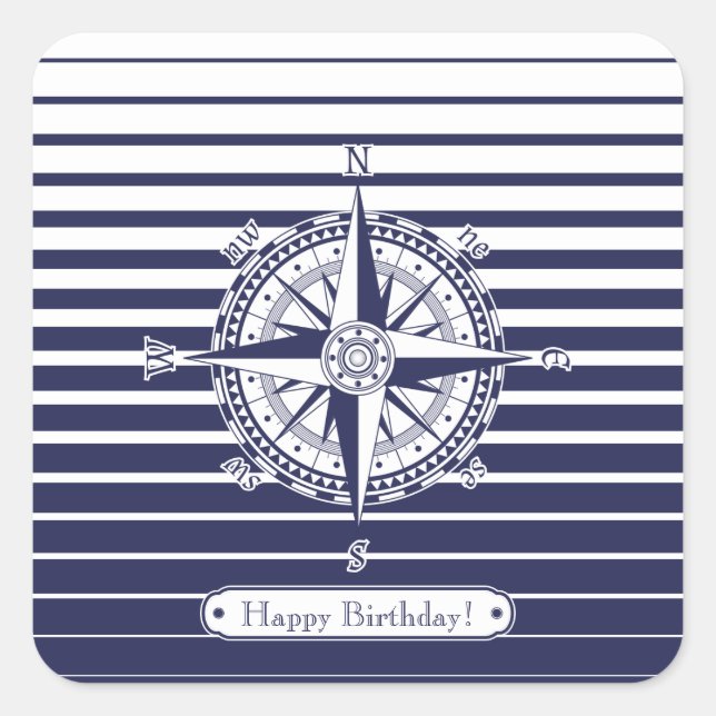 Pegatina Cuadrada Compass Rosa Blue Stripes (Anverso)