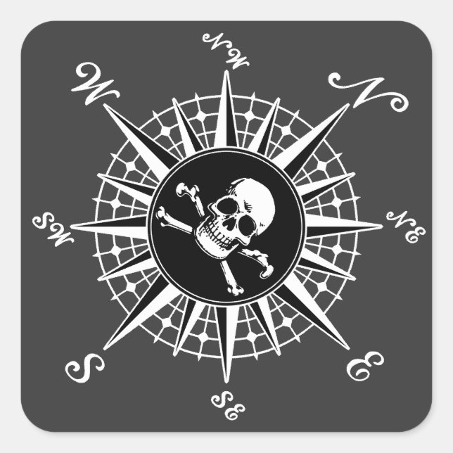 Pegatina Cuadrada Compass Skull (Anverso)