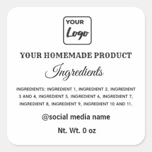 Pegatina Cuadrada Componentes simples del logotipo en blanco y negro