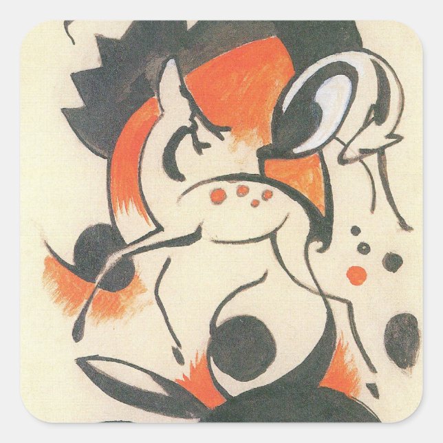 Pegatina Cuadrada Composición con dos ciervos por Franz Marc (Anverso)