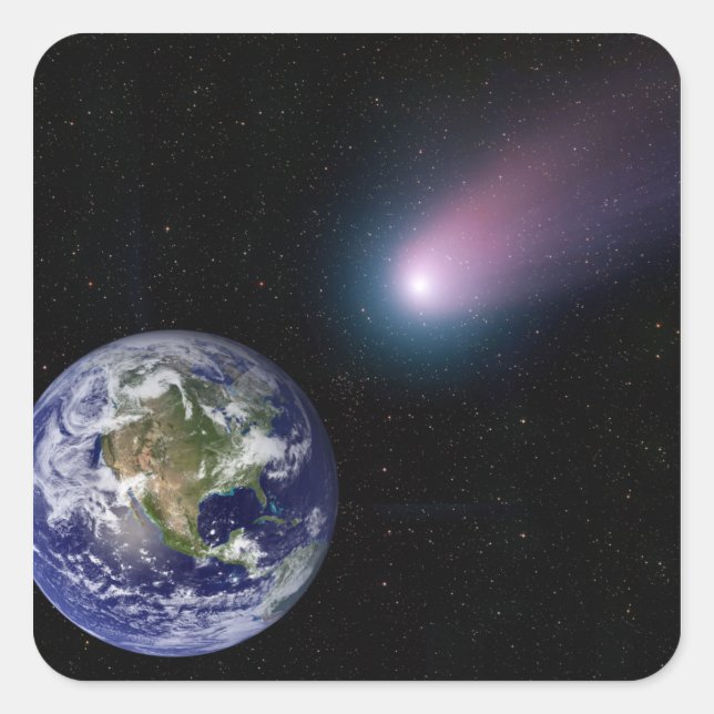 Pegatina Cuadrada Composición digital de un cometa que se dirige a E (Anverso)