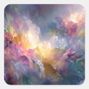Pegatina Cuadrada Composición floral pastel abstracta brillante