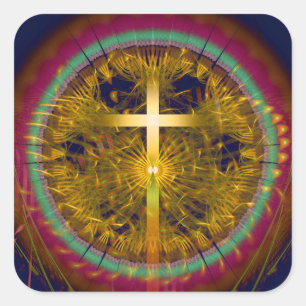 Pegatina Cuadrada Composición redonda de arte fractal cruzado