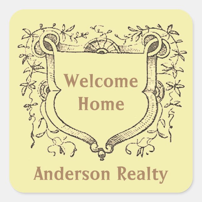 Pegatina Cuadrada Comprador Inmobiliario Gracias Escudo Vintage (Anverso)