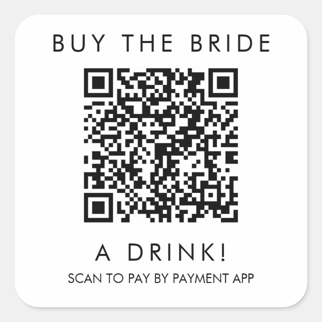 Pegatina Cuadrada Comprar a la Novia una Bebida QR Sticker (Anverso)