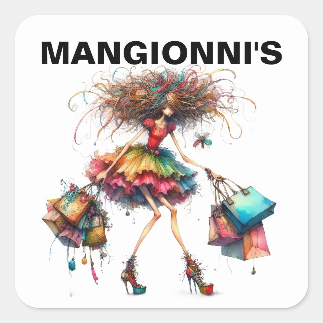 Pegatina Cuadrada Compras de moda (Anverso)