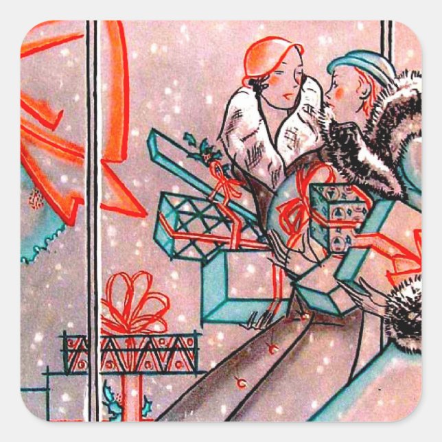 Pegatina Cuadrada Compras de navidades (Anverso)