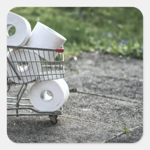 Pegatina Cuadrada Compras de papel higiénico Covid