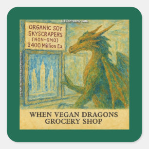 Pegatina Cuadrada Compras divertidas de comestibles veganos del drag