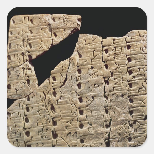 Pegatina Cuadrada Comprimido con escritura cuneiforme, de Uruk (Anverso)